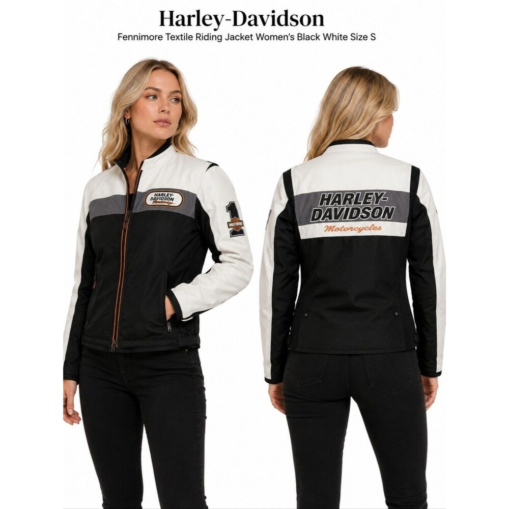 Harley-Davidson Fennimore Textile Riding Jacket Women's Black White Size S